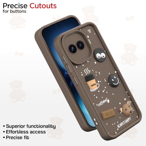 Image of Pikkme Back Cover for iQOO 15R 5G | 3D Bear Silicone Cute & Fun Coffee Cartoon | Full Body Protection Bumper Case (Brown)