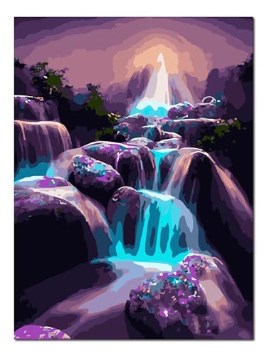 Peinture par numéros adultes débutants fleurs violettes ruisseau Shukqueen 40x50 cm
