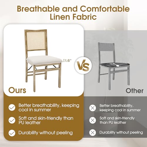 HOMEFUN Wooden Folding Dining Chairs Set of 2, Padded Foldable Chairs with Cushions, No Assembly Required, for Kitchen, Dining Room, Living Room, Balcony, Study,Cafe