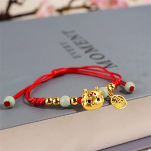Image of 2 /3 pcs 2024 New Year Zodiac Lucky Dragon Braided Bracelets Set Chinese Zodiac Animal Adjustable Charm Imitation Jade Dragon Prospects Blessing Sign Bracelets