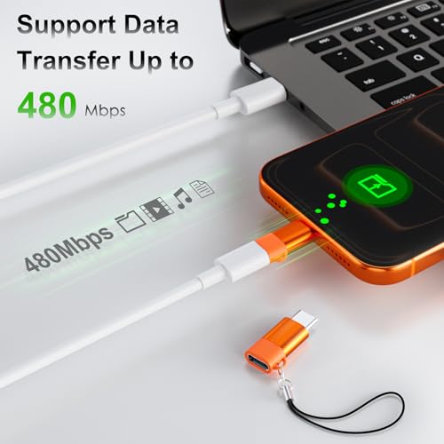 Image of 4 Pack Lightning to USB C Adapter for iPhone 15 /16 /17 /17 Pro Max, for iPhone 17 /16 Charger, Fast Charging & Data Transfer, Type-C Charger Connector Cable, Not for iPencil /Headphones /OTG (Orange)