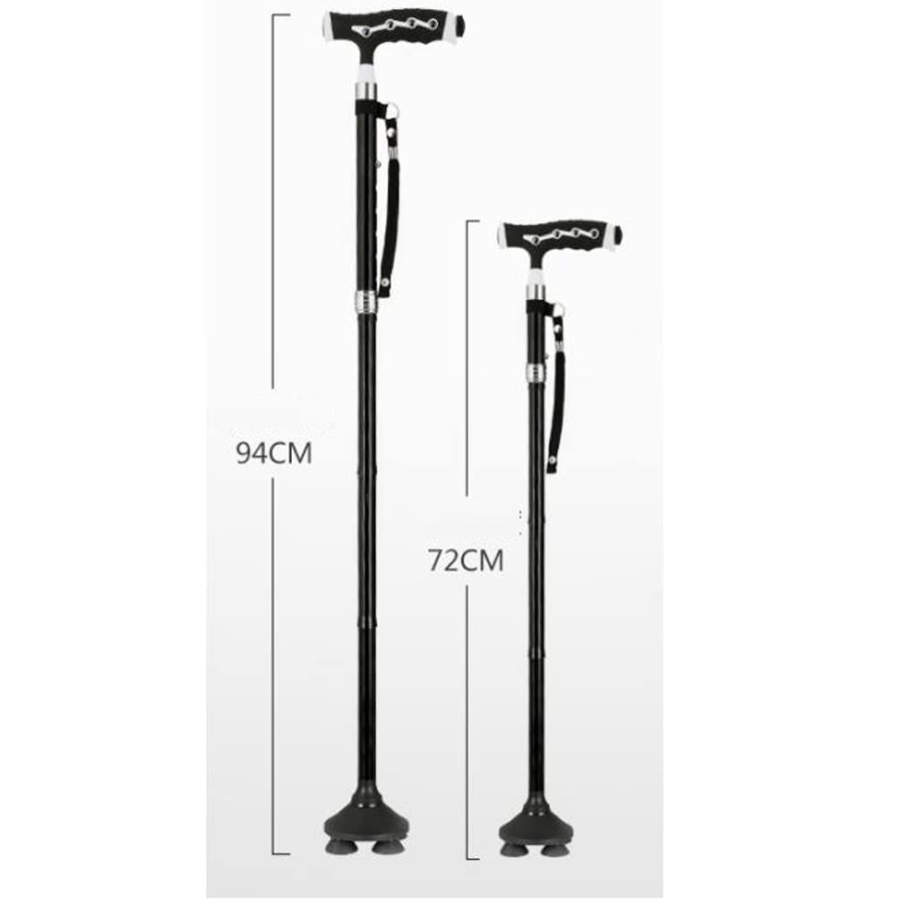 GCX- Bastón cuadrangular pequeño for Ancianos con muletas iluminadas bastón telescópico Antideslizante de aleación de Aluminio Firma