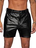 Floerns Men's Casual PU Leather Straight Leg Button Front Workout Shorts Black L