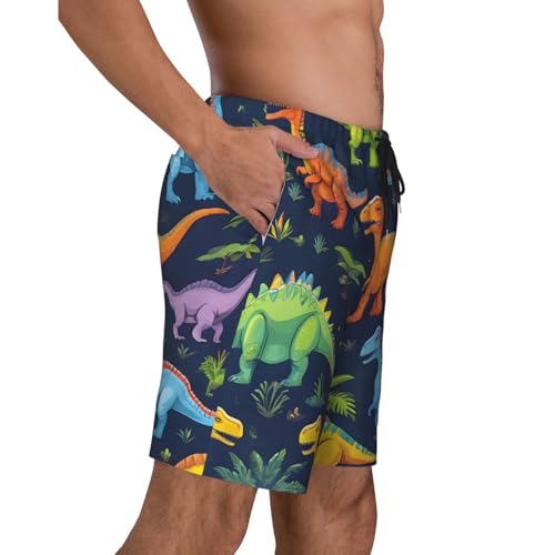 Colorful Dinosaurs Print Men's Beach Pants Lightweight Quick-Dry Swim Pants with Mesh Lining for Men3