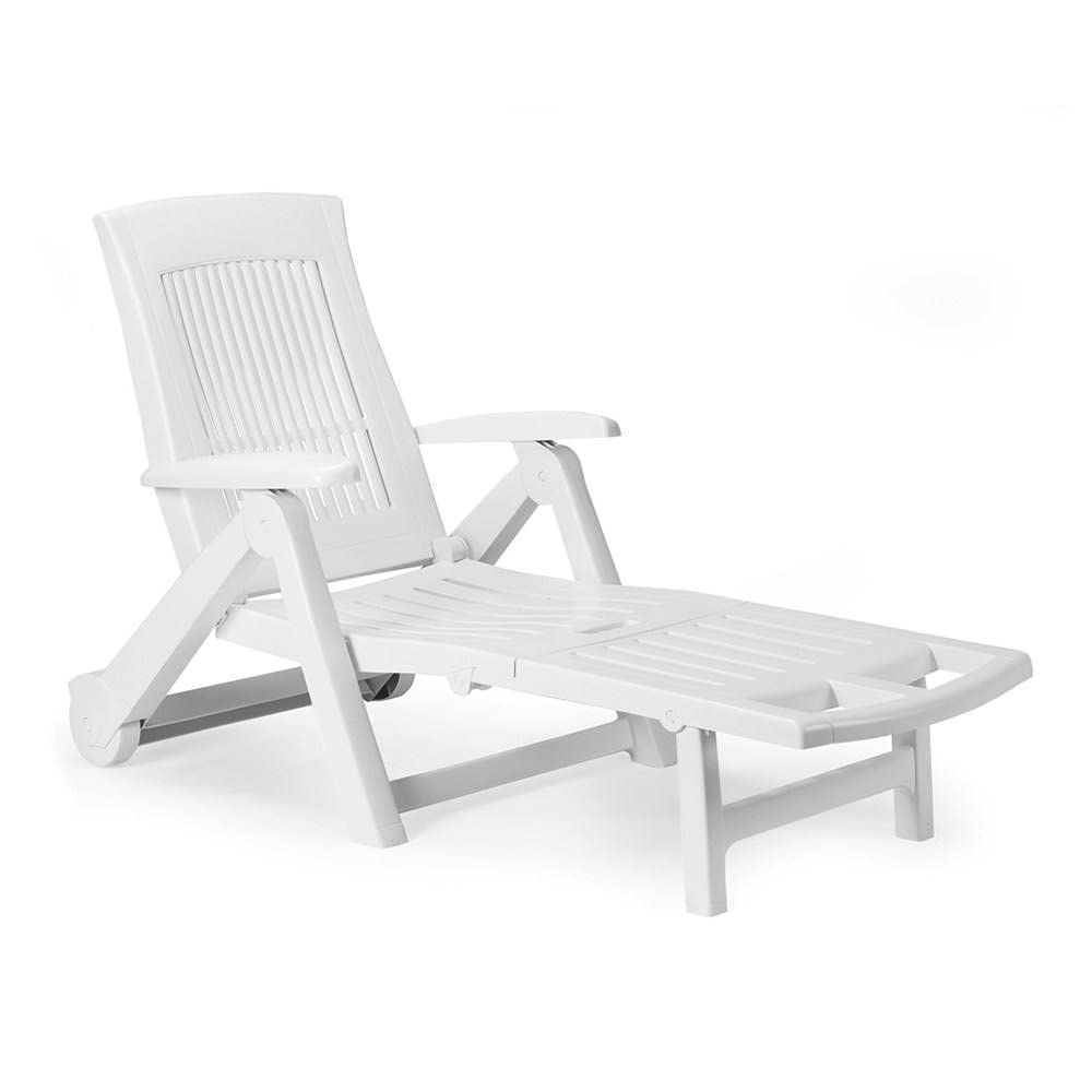 Dmora Lettino Prendisole Livorno, Sdraio da Giardino Regolabile con Ruote, Lettino da Esterno, 100% Made in Italy, Cm 195x72h101, Bianco