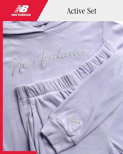New Balance Girls Sweat Set - 2 Piece Velour Pullover Hooded Girls Sweatshirt and Matching Flare Jogger Sweatpants (7-12)2