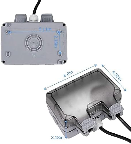 YUNYODA Electrical Double Weatherproof Outdoor Socket with 10FT/3M Extension Cable, Wall Electrical Outlets, IP66 Switched Socket Covers,13A Outdoor Wall Waterproof Plug Socket Box (3M/10FT)