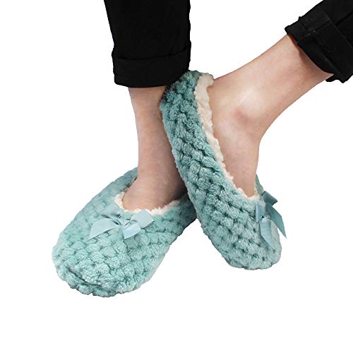 BambooMN Soft Touch Warm Cozy Fuzzy Non-Slip Lined Slip-On Slippers Socks for Adult Women, Indoor Travel House Slippers, 3 Pairs2