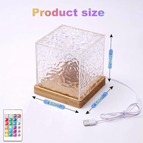 Image of Dotcom Ocean Wave Night Light Projector - 3D Acrylic LED Lamp with Water Wave Effect | Remote-Controlled Cube Shape Mood Light for Bedroom Decor & Relaxation (Multicolor)