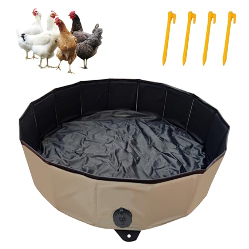 Staubbad für Hühner Ø 80 cm x H 20 cm Faltbarem Wanne Hühnersandbad Hühnerstaubbad Sandbadewanne Robustem PVC Behälter für Hühnerstall Kalk Sandbad Hühner Tragbares Hühnerstall Staubbade Zubehör