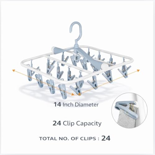 Image of Premium Cloth Drying Hanger Rack(24 Clips) 360 Degree Portable & Rotatable Clips,Baby Clothes Hanger, Foldable Hanger (Grey)