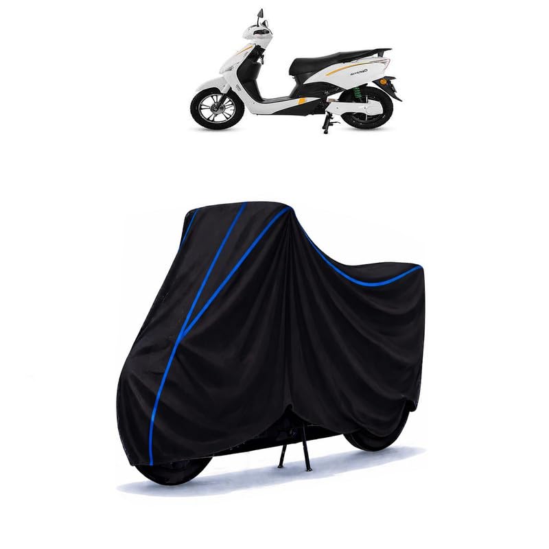 Image of Scooty Cover Water Resistant for Optima Plus BS6 | Universal Scooter & Bike Cover | Heavy Duty UV Dust, Rain & Scratch Protection | Elastic Fit All Weather Indoor Outdoor | Black with Blue Piping