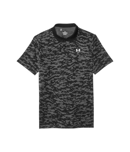 Under Armour Boys' Standard Matchplay Printed Golf Polo, Black/Castlerock/Pitch Gray