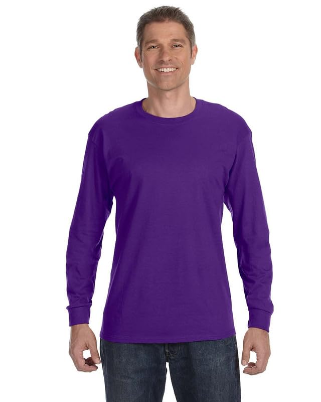 T-shirt violet homme XL Gildan G540 en coton épais manche longue