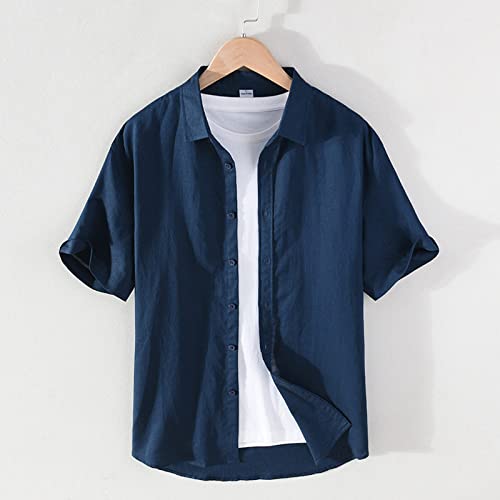 Chemises pour hommes manches courtes H3TF5J, modèle décontracté boutonné coton et lin