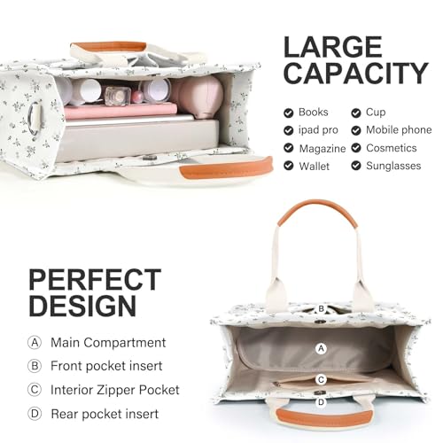 Image of Canvas Tote Bag for Women with Pockets Crossbody Bag Tote Shoulder Handbags Casual Work Bags Everything Tote Bag