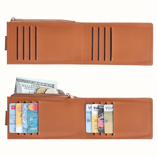 Image of Chelmon Womens Wallet Slim RFID Blocking Bifold Multi Card Case Wallet with Zipper Pocket (Tan)