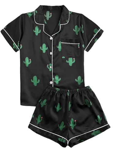 Image of Remidoo Women's Silk Satin Pajama Set Striped Button Up Pjs Short Sleeve Loungewear