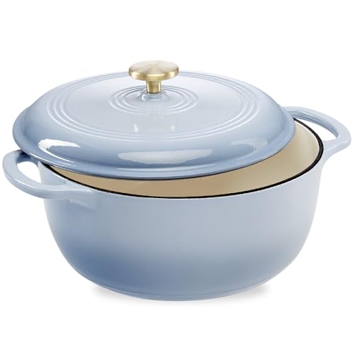 Best Choice Products 7.5 Quart Enamel Cast-Iron Round Dutch Oven, Family Style Heavy-Duty Pre-Seasoned Cookware for Home, Kitchen, Dining Room, Oven Safe w/Lid, Dual Handles - Cornflower Blue