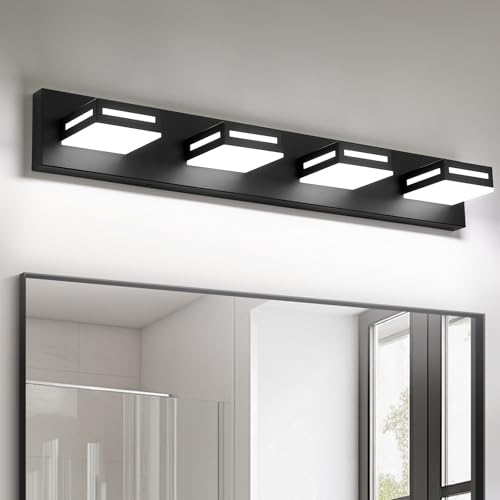 Image of LED Modern Bathroom Light Fixtures, 4-Light 30-Inch Dimmable 5CCT Adjustable Matte Black Vanity Lights for Bathroom Lighting Fixtures Over Mirror, 350 Rotatable Wall Lamp