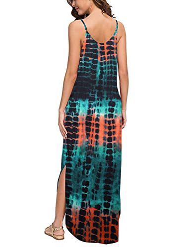 Image of HUSKARY Women's Summer Casual Sleeveless V Neck Strappy Split Loose Dress Beach Cover Up Long Cami Maxi Dresses with Pocket