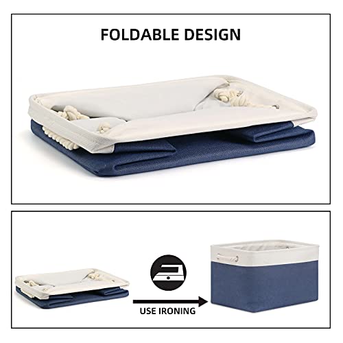Bidtakay Storage Baskets Collapsible [3-Pack] Decorative Storage Bins With Cotton Rope Handles 15 X 11 X 9.5 Inch Organizing Baskets For Shelves Clothes Closet Navy Blue Baskets For Gifts Empty #TOP6