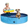 Stabiler Hundepool | Planschbecken für Hunde | Faltbarer Pool mit Ablassventil | rutschfeste Badewanne | Bällebad Kinder | Bälle Bad inkl. Badebürste & Reparaturset – Dog Pool 80×30 (Blue)