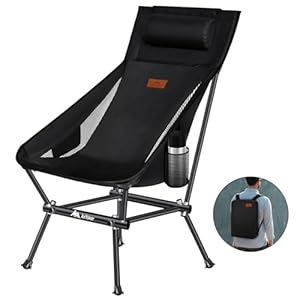 Camping Chair, Compact Backpacking Chair, Portable Folding Chair, Beach Chair with Side Pocket and headrest, Lightweight Hiking Chair 188ZZ-SJB（Black）