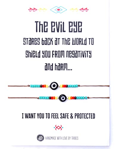 Best Friend Bracelets, Evil Eye Good Luck Friendship Bracelets, Protection Gift for BFF Bestie Sister Mom Daughter Granddaughter Women and Teen Girls, Handmade by Tribes (Turquoise Colorful Style)