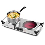 Techwood Electric Stove, 1800W Double Infrared Ceramic Hot Plate for Cooking, Two Control Cooktop Burner, Portable Anti-scald handles Suitable for Office/Home/Camp Use, Compatible for All Cookwares