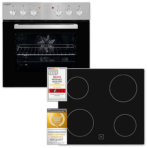 Exquisit EHE156-2.1U-Set inox - Juego de cocina empotrable (capacidad de 59 l, 7 funciones de horno, placa de cocción con marco, clase energética A)