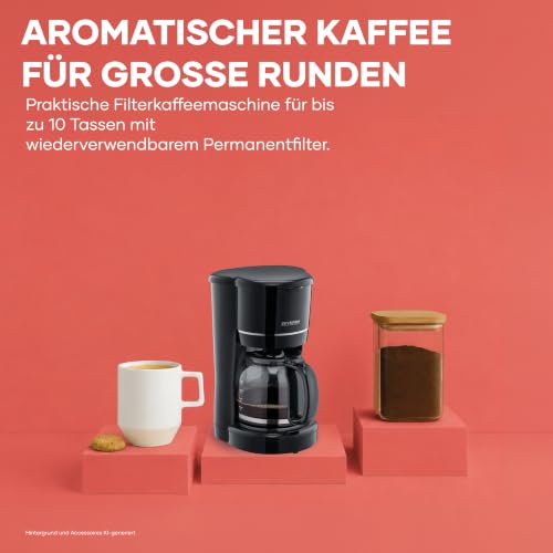 SEVERIN Filterkaffeemaschine, 10 Tassen, Permanentfilter, Glaskanne, Schwarz [KA 4320] – Ansicht 4