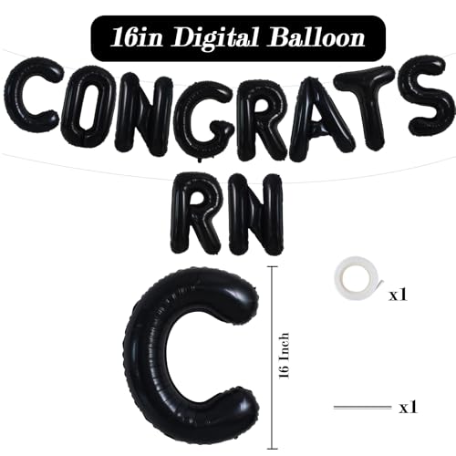 Image of TONIFUL 2026 Nurse Graduation Decorations Black Congrats RN 2026 Balloons 16 Inch RN 2026 Banner Class of 2026 RegisteBlack Nurse Balloons Decorations 2026 Nursing Graduation Party Supplies