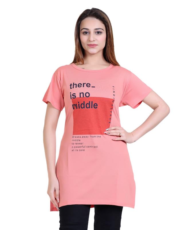 Women CottonRegular Fit T-Shirt/Long Night Wear Top for Women & Girls Soft & Cotton Nightwear Comfortable Lounge & Sleepwear Maroon T-Shirt StylishNight Top Orange (Size L)