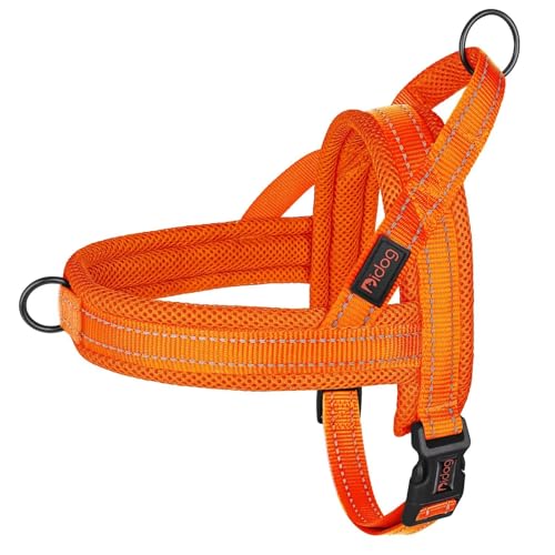 Image of Didog No Pull Dog Harness for Large Dogs, Breathable Mesh Padded, Orange, L | Quick Fit, Easy On and Off, Lightweight, Reflective Vest Harness for Night Safty, Easy for Walking and Training, Chest 26-32 inch