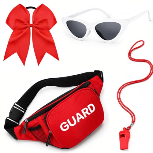 Matiniy 4Pack Halloween Guard Costume Kit Including Red Headband White Frame Sunglasses Whistle Fanny Pack for Women Accessories Supplies