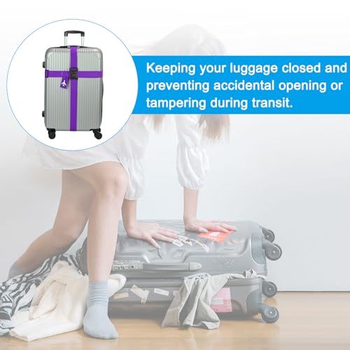 Image of PATIKIL Luggage Strap with Combination Lock Luggage Tag and Loop 78 inchx2 inch, 3 Set Adjustable Suitcase Belt for Travel Packing Bag Closure Identify, Purple