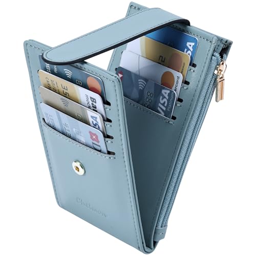 Image of Chelmon Womens Wallet Slim RFID Blocking Bifold Multi Card Case Wallet with Zipper Pocket (Blue)