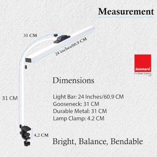 Image of Isomars LED Desk lamp for Computer Monitor and Laptop, Eye Friendly Study lamp with Clamp, 3 Color Modes & 10 Step Brightness, 24 Inch, Perfect for Reading, Studing, Working (24 inch White-Table Mount)