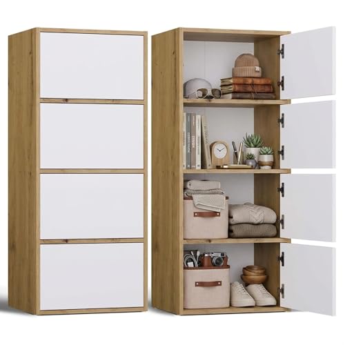 CDF Armoire De Rangement Haute 50cm 4 Portes 4 Étagères Salon Bureau Entrée Chambre Couloir Meuble Buffet Commode Placard Dressing Vestiaire Salle...