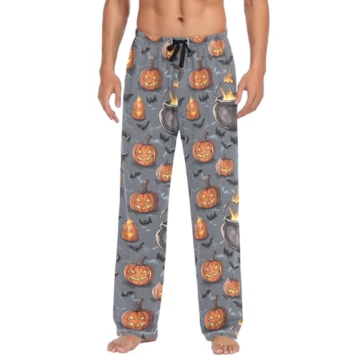 Men's Halloween Pumpkins Pajama Pants with Pockets - Straight Fit Cotton Sleep Bottoms for Lounge & Nightwear#3612