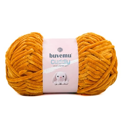 Image of Cuddly Velvet Chenille Yarn, Super Soft Fluffy Bulky for Knitting Crocheting Crafting Blanket Amigurumi, Durable for Shedding, 100 Gram (3.53 Ounces) 109 Yards (100 Meters) (Marigold)