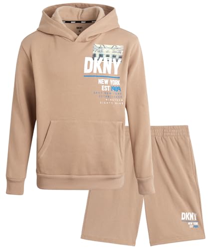 Image of DKNY Boys' Short Set - 2 Piece Soft Fleece Active Hoodie and Running Shorts - Athletic Boys' Matching Outfit Set (Sizes:8-12)