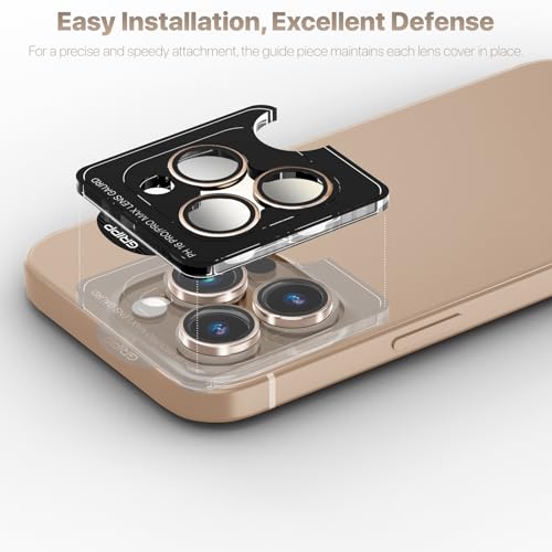 Image of GRIPP 3in1 Focal Camera Lens Protector for iPhone 16 Pro, iPhone 16 Pro Max / 17 Pro / 17 Pro Max / 15 Pro / 15 Pro Max, Aluminium Alloy Ring, Ultra-Clear HD Glass, Easy Install - Gold
