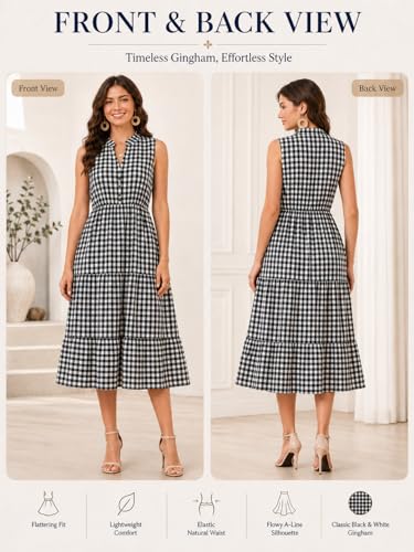 Image of BROVAVE Womens 2026 Summer Sleeveless Shirt Dress Collar Striped V Neck Casual Midi Dresses
