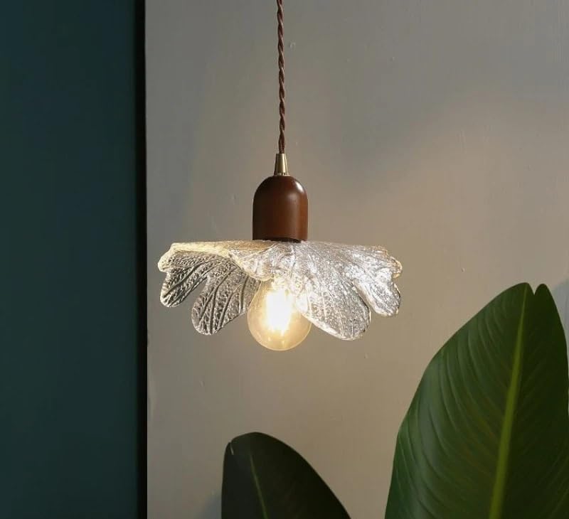 Vintage lampy wiszące LED do salonu, sypialni, szklane liście, lampa wisząca (26 cm)
