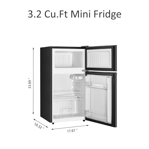 Saeoola LU-HLBCD90B Mini Fridge With Freezer, 3.2 Cu.Ft, 2 Doors Compact Mini Refrigerator thumb #4
