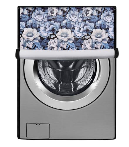 Image of Fully Automatic Front Load Washing Machine Cover Compatible For LG 6Kg, 6.5Kg, 7Kg, 7.5Kg, 8Kg, 8.5Kg, 9Kg, 10Kg (66L X 61D X 84H), Waterproof & Dustproof , Blue Flower.