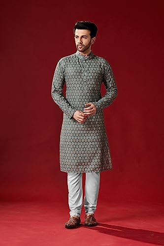 Elina fashion Men's Cotton Printed Kurta Pajama Set Tunic Indian Traditional Wear2