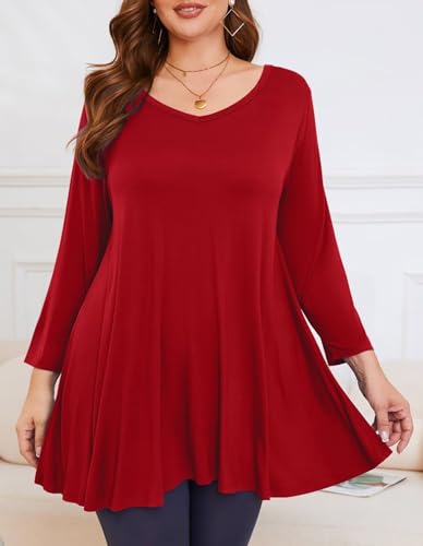 Image of LARACE Tunics 3 /4 Sleeve Plus Size Tops for Women V Neck Loose Fit Flowy Clothing for Leggings
